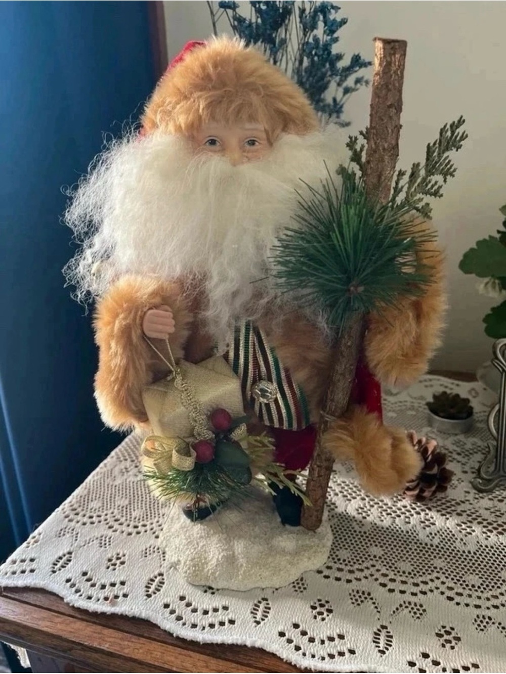 Vintage Faux-Fur Santa Holiday Figurine